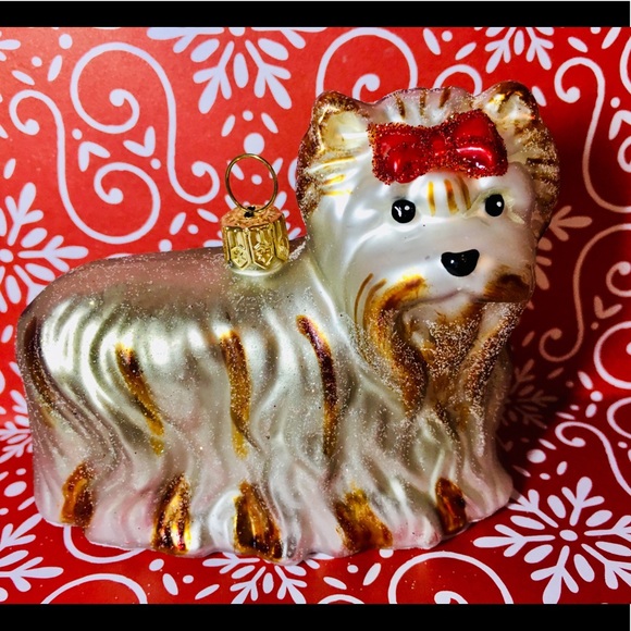 Polish Glass Large Yorkie Puppy Dog Xmas Ornament - Picture 2 of 9